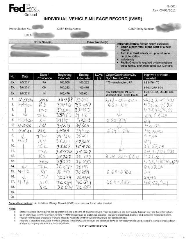 Handwritten FedEx IVMR